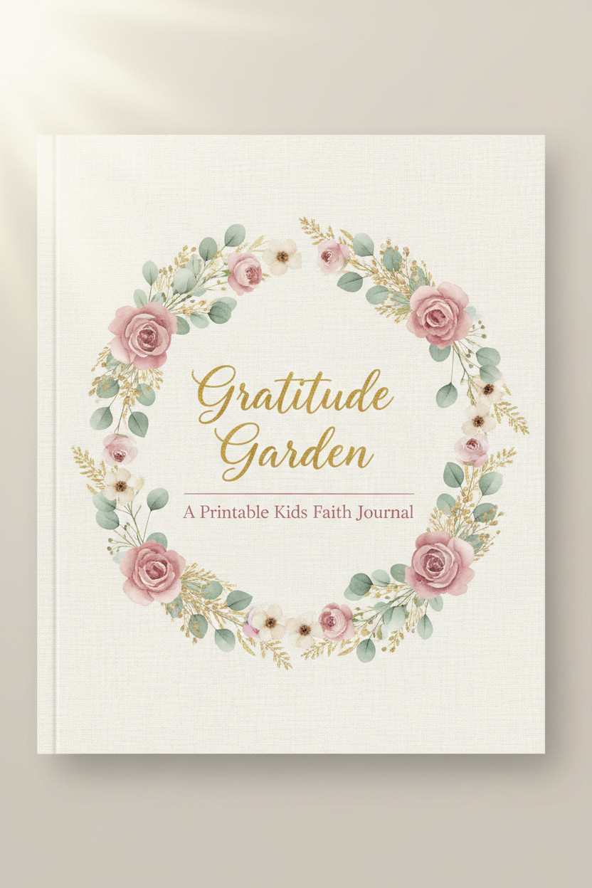 Gratitude Garden Printable Kids Faith Journal elegant watercolor botanical cover